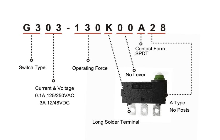 G303-130K00A28 Waterproof Pin Plunger SPDT Mini Micro Switch t85 5e4 3a 125 250vac