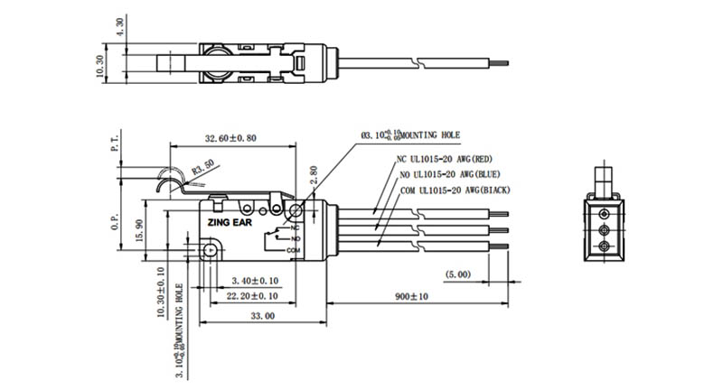 club car accelerator micro switch G5W11-WZ200A04-W2 drawing