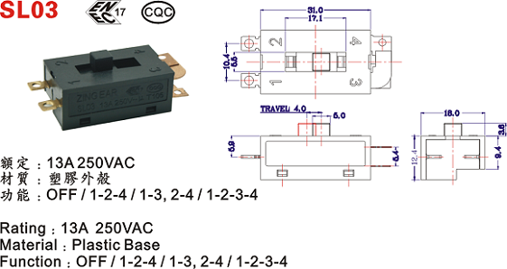 8 Position Pin DP4T Slide Switch