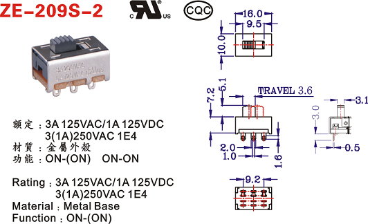 8 Position Pin DP4T Slide Switch