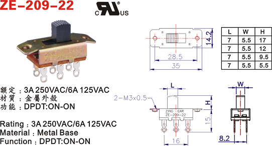 8 Position Pin DP4T Slide Switch