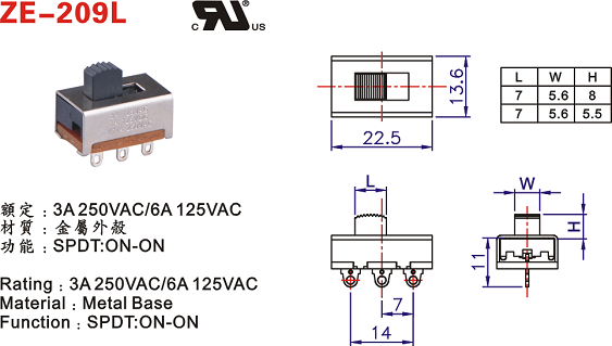 8 Position Pin DP4T Slide Switch